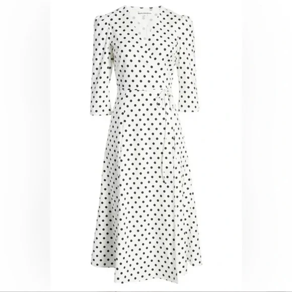NEW Reformation Hilltop Midi Wrap Dress w/ Sleeves Polka Dot Malta Size S - Picture 10 of 14
